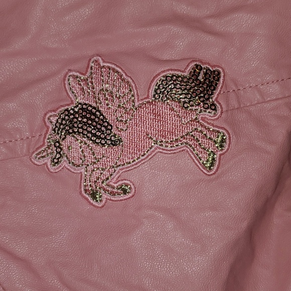 365 Kids Mauve Sequins Unicorn Moto Jacket Size 7 - Picture 5 of 10